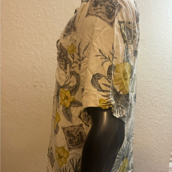 Yellow and Cream Tropical Casual Button Down Shirt - Picture 3 of 11